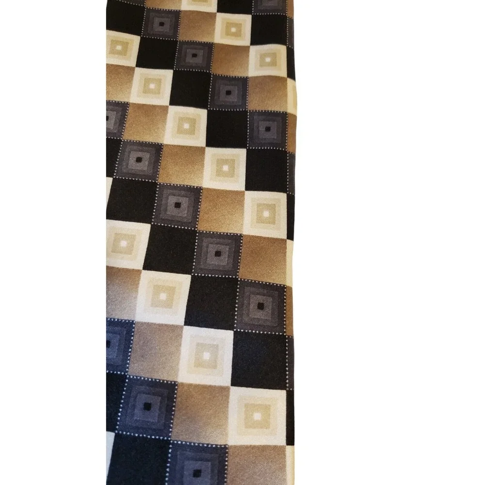 George Black Tan Cream‎ Gradient Squares Geometric Checks Mens Neck Tie Modern